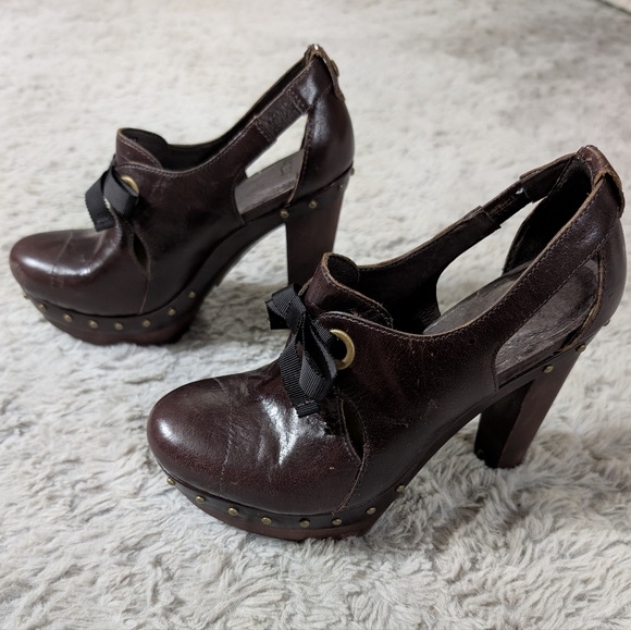 Ugg Celestina Brown Leather Platform Heels Women's Size 7.5 - Picture 1 of 11